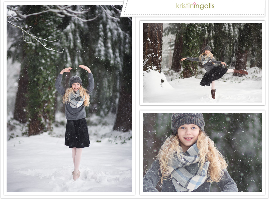 Fifth position, arabesque in boots, and a sweet smile were all captured during our brief time in the snow.